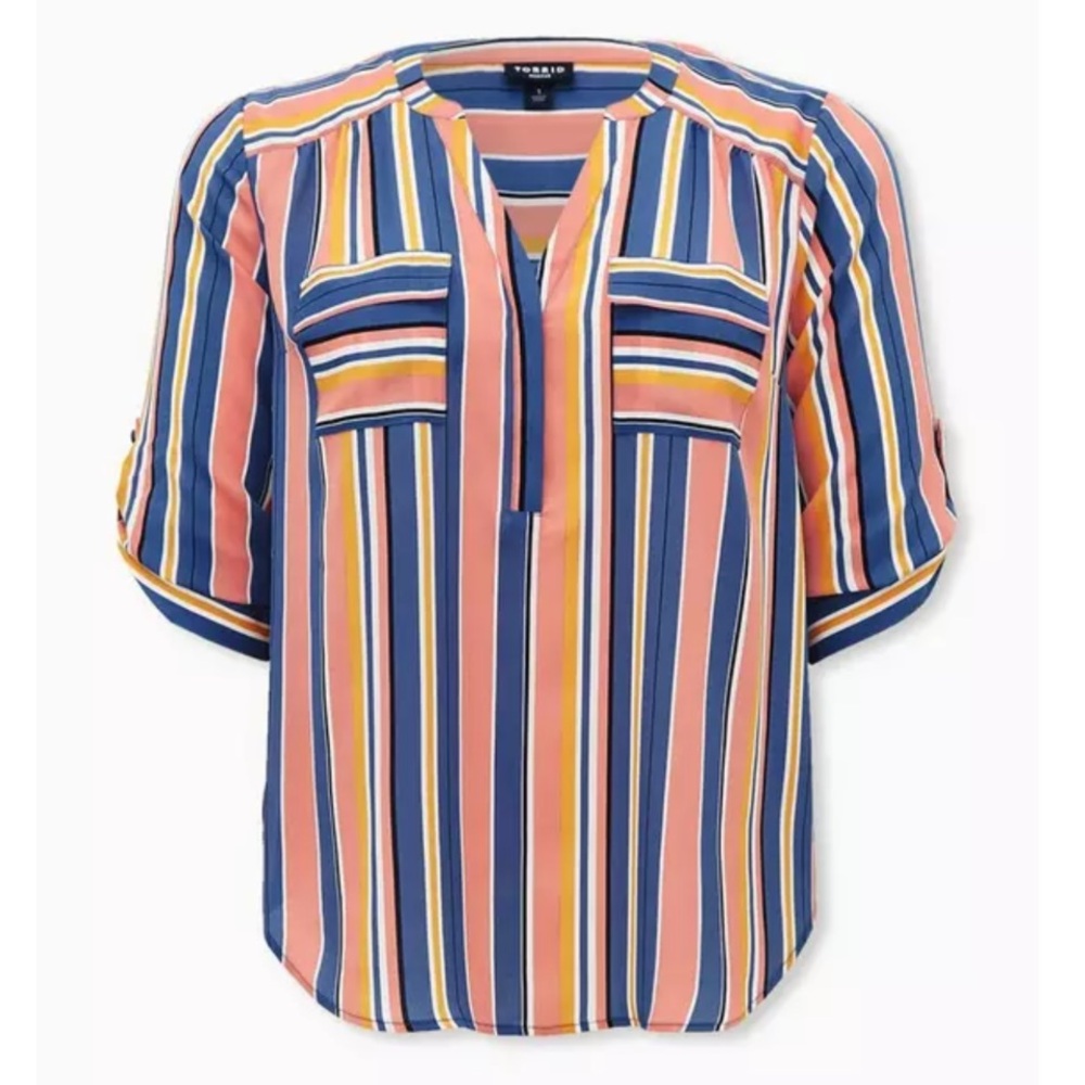 Torrid Harper Georgette Multicolor Striped 3/4 Sleeve Popover Blouse Top Size L